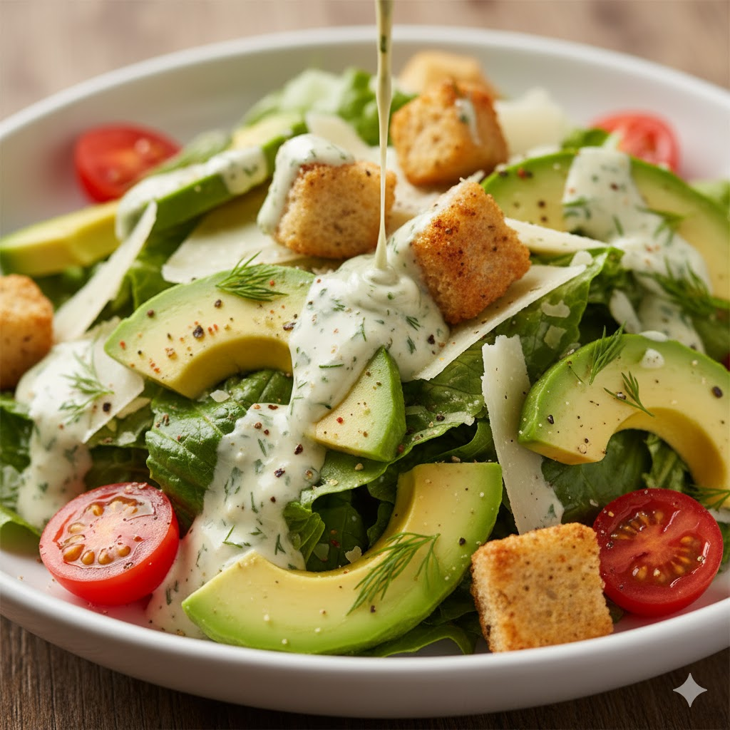 amazing Caesar avocado salad With creamy goddess dressing