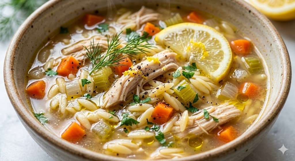 Crockpot Lemon Chicken Orzo Soup no fuss high-protein meals 