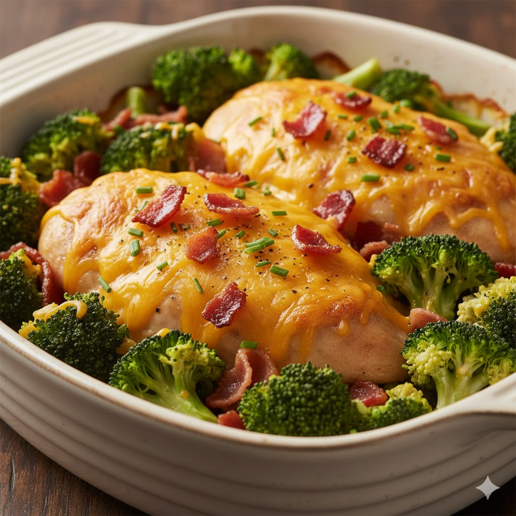  Broccoli Bacon Cheddar Chicken no fuss high-protein meals under 500Kcal