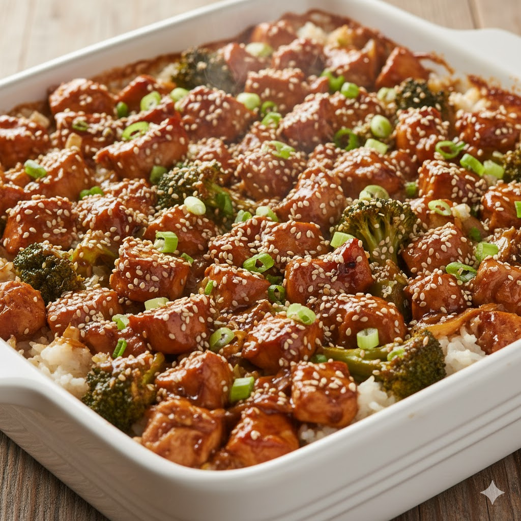 Teriyaki Chicken Casserole high-protein meals under 500Kcal