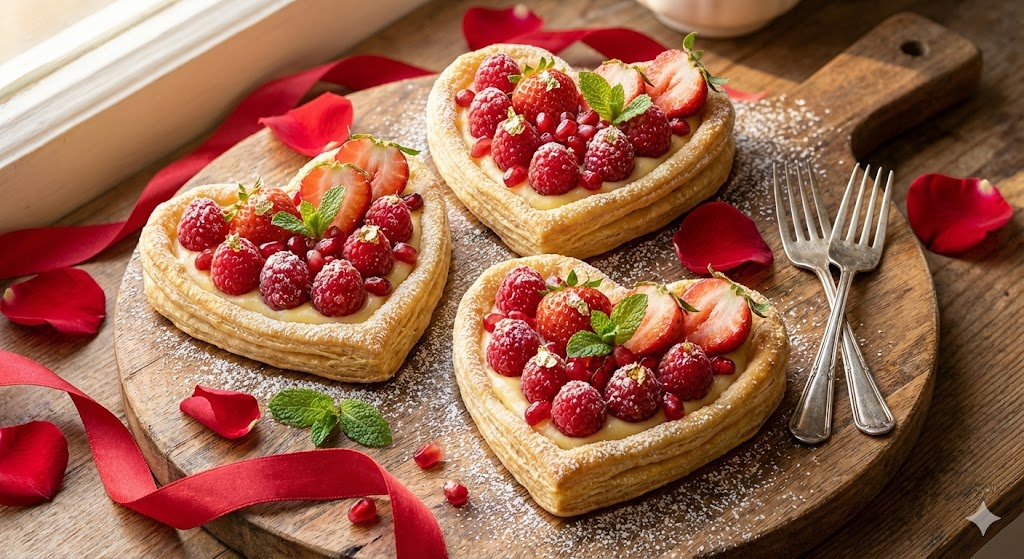 Romantic Valentine's Day Desserts Heart-Shaped Fruit Tarts
