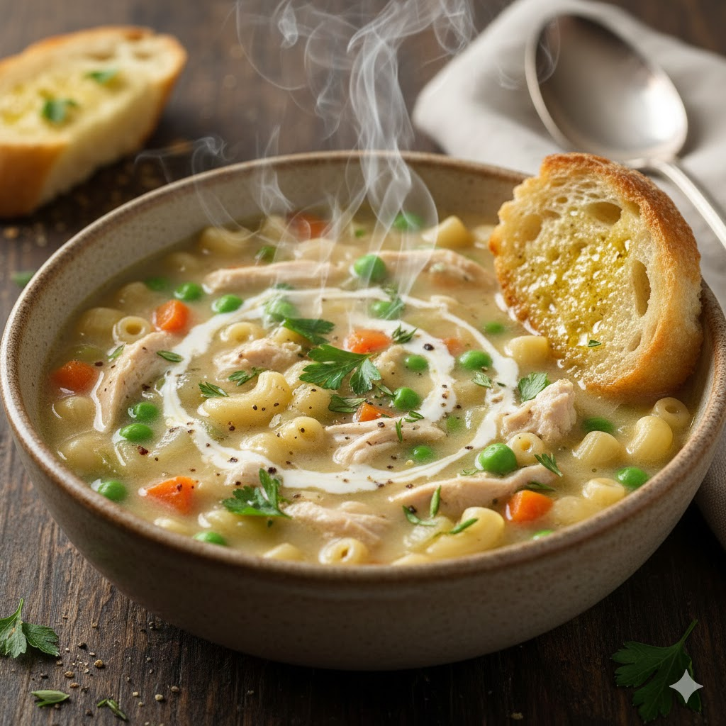 Creamy Chicken Pasta Soup – A high‑protein winter soup